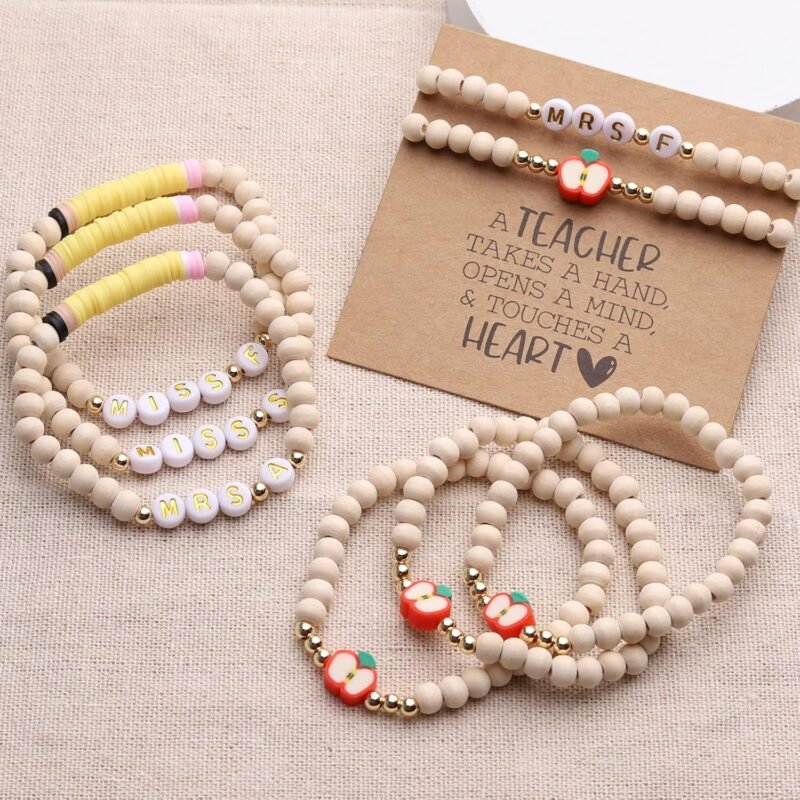 Personalized Teacher Bracelet for Women, 2 Pcs Initial Mrs Miss Ms Teacher Appreciation Gifts With Card From Student Friends, Thank You TEACH Gift for Women - Image 4