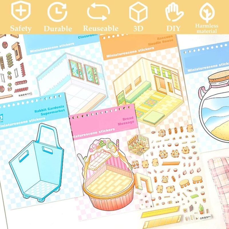 3D Stickers Scene, 20 Sets DIY 3D Scene Sticker Collection Book for Adults Girls, Cute 3D Cartoon Sticker Therapy Activity for Stress Relief, Crafts & Gifts (Muticolor) - Image 6