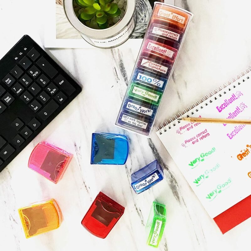 Teacher Stamps for Grading Classroom,Parent Signature Teacher Self-Inking Stamp Set for Homework Teacher Supplies with 8 pcs - Image 6