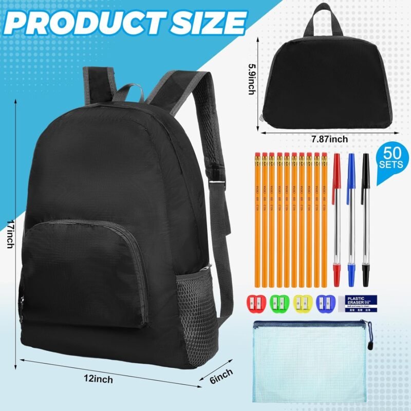 Paterr 50 Sets Bulk Backpacks with School Supply Kit, Includes Backpack Pencils Ballpoint Pens Pencil Sharpener Pencil Pouches and Erasers for Charity Elementary Middle and High School Students - Image 2
