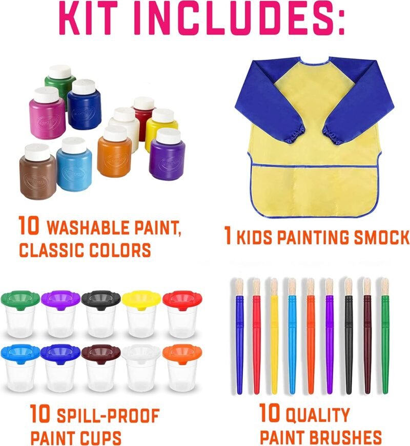 The Mega Deals Kids Painting Set, Washable Paint for Kids with Paint Cups, Toddler Paintbrushes, Waterproof Kid Smock, Non Toxic Washable Finger Paints 2 oz Each, Toddler Painting Supplies - Image 2