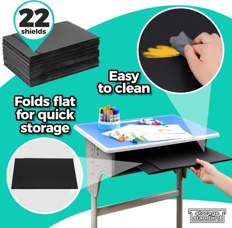 22-Pack Desk Dividers for Students - Durable & Waterproof Plastic Study Carrel Divider, Classroom Folders Teacher Supplies, Easy-to-Clean Plastic Privacy Shield Folder Boards for Student Desks, Black - Image 6