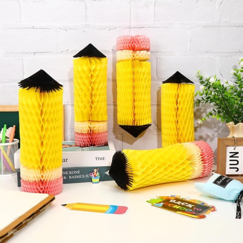 JULMELON 6 PCS Hanging Pencil Lanterns Honeycoms Welcome Back to School Classroom Decorations, Perfect for Preschool Classroom First Day of School Party Supplies Decor - Image 3
