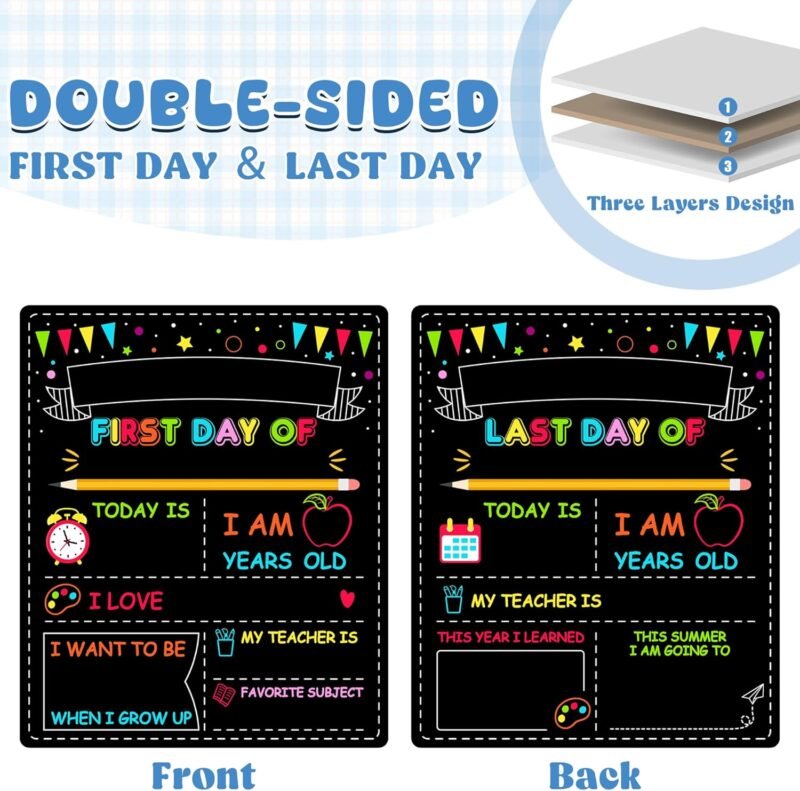Double-Sided First Day & Last Day School Board, 12 10 Inches, Reusable Color Painting, Washable Chalkboard Signs for Kindergarten & Pre-K - Image 2