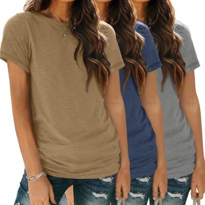 SUNBS Womens 3 Pack T-Shirts Short Sleeve Summer Tops Fashion Basic Tees Comfy Casual Vacation Outfits Workout Clothes 2025