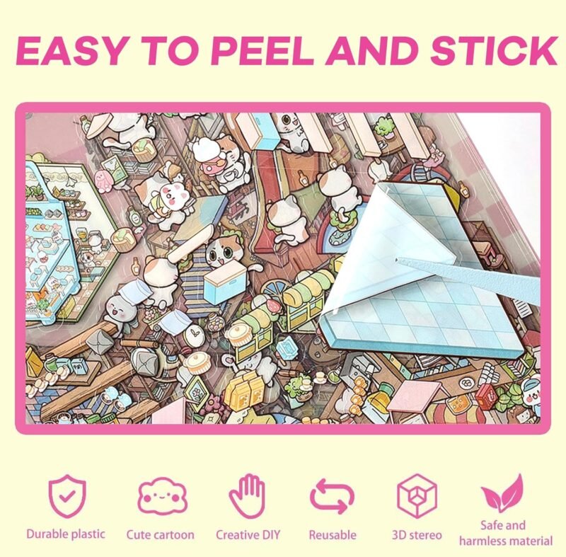3D Stickers Scene, 20 Sets DIY 3D Scene Sticker Collection Book for Adults Girls, Cute 3D Cartoon Sticker Therapy Activity for Stress Relief, Crafts & Gifts (Muticolor) - Image 7