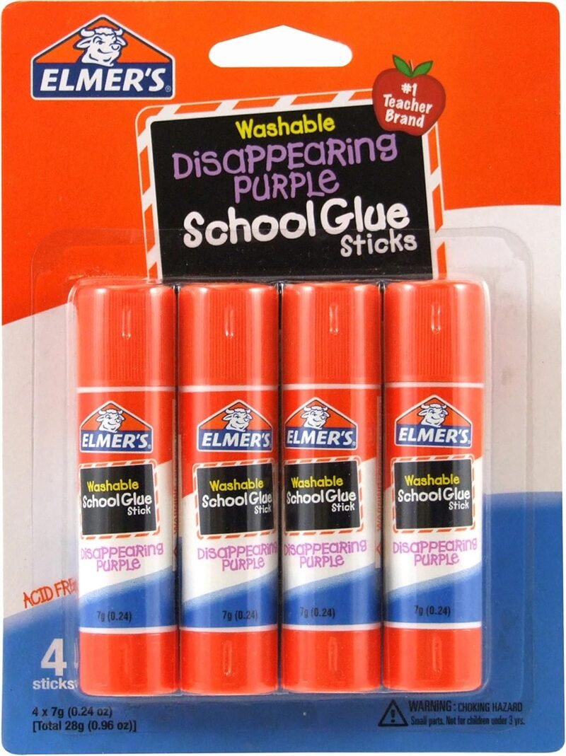 Elmer's Disappearing Purple School Glue Sticks, 0.24 oz Each, 4 Sticks per Pack (E543)