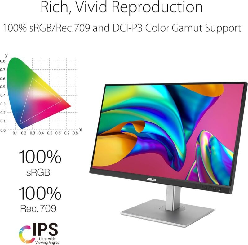 ASUS ProArt Display 27" Monitor PA278CV - WQHD (2560 x 1440), IPS, 100% sRGB, 100% Rec. 709, ΔE < 2, Calman Verified, USB Hub, USB-C, DisplayPort Daisy-chaining, HDMI, Eye Care, Height Adjustable - Image 3