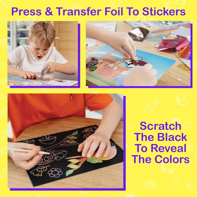 Craftikit ® Rainbow Adventure Foil Art & Scratch Art for Kids- 2-in-1 Arts and Crafts Kit for Kids Ages 4-10 - Rainbow Crafts for Boys Ages 4, 5, 6, 7, 8, 9, 10 - Image 2