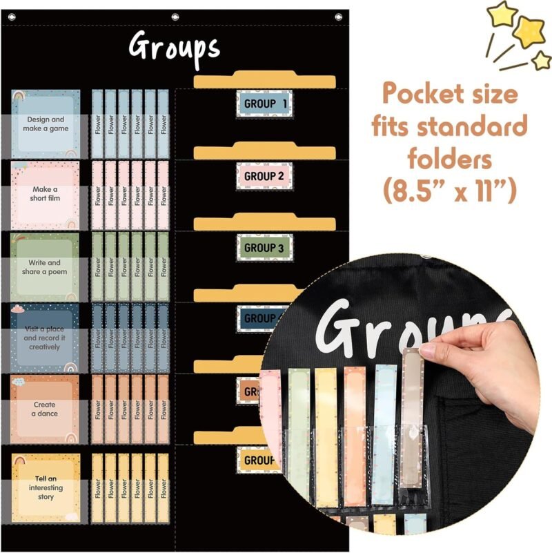 Pasimy Small Group Management Pocket Chart with 96 Cards Boho Classroom Jobs Chart Small Group Organizer and on Task for Elementary Middle High School Classroom Teacher Must Haves Supplies - Image 4