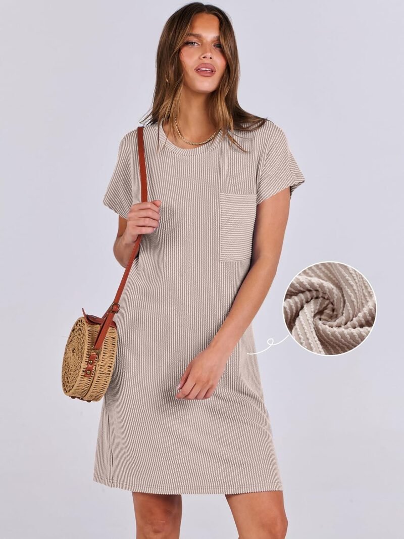 ANRABESS Womens Casual Summer Ribbed Knit Tunic Tshirt Mini Dresses 2025 Trendy Crewneck Short Sleeve Beach Loose Shift Dress - Image 2