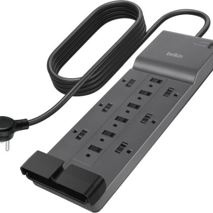 Belkin 12-Outlet Surge Protector Power Strip w/ 12 AC Outlets & 8ft Flat Plug, UL-listed Heavy-Duty Extension Cord for Home, Office, Travel, Computer, Laptop, Charger - 3,940 Joules of Protection
