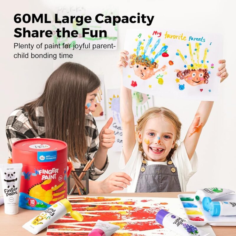 Jar Melo Washable Finger Paints for Toddlers, 10 Colors Large Capacity (2.1fl oz), Non Toxic Baby Paint for Hand and Feet, Safe Art Supplies, Preschool Learning Gifts for Kids Age 2+ - Image 6