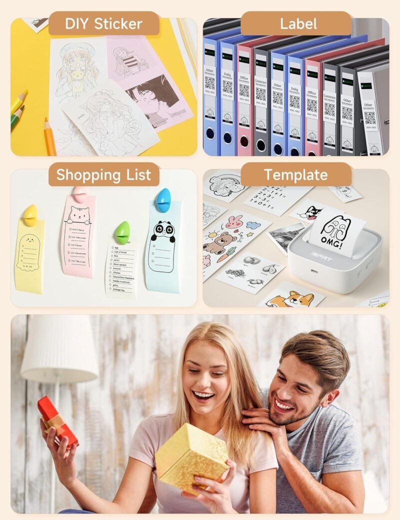 iDPRT Portable Sticker Maker Machine with 1 Roll Sticker Paper, Mini Printer Efficiently and Quickly, Thermal Printer for Study Notes, Pictures, DIY, Label, Free App with Multiple Templates, Grey - Image 6