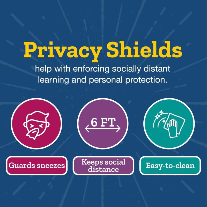 Really Good Stuff Plastic Privacy Shields for Student Desks – Set of 6 - Standard - Study Carrel Reduces Distractions - Keep Eyes from Wandering During Tests, Green with School Supplies Pattern - Image 5