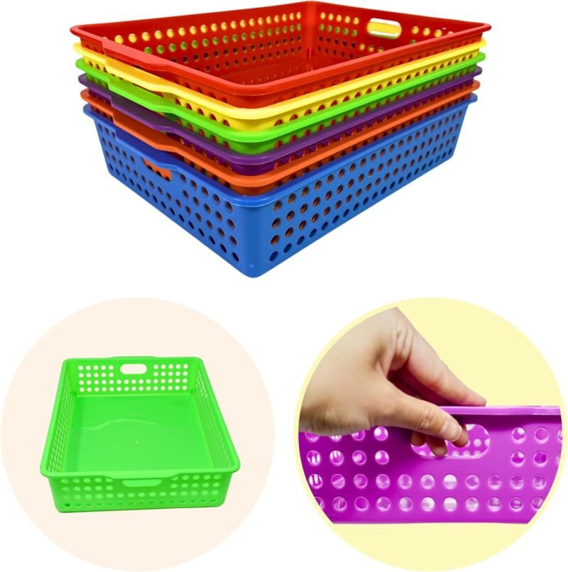 4E's Novelty 6 Pcs Colorful Plastic Classroom Storage Bins 13.75" X 10.25" for Organizing A4 Papers Trays, Turn In Containers Kids School Teachers Classroom Organization & Storage Supplies - Image 6