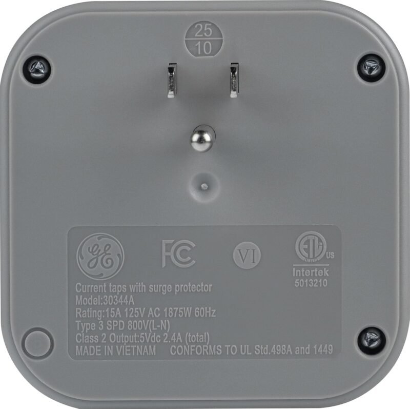GE UltraPro 3-Outlet Surge Protector Wall Tap, 980J, USB-C & USB-A Ports, Adapter-Spaced Outlets, Circuit Breaker, ETL Certified, Low-Profile Design, White, 85875 - Image 3