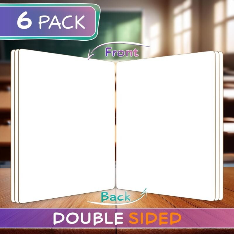 Scribbledo 6 Pack Small White Board Dry Erase Boards Classroom Pack Mini White Boards 9" x12” Personal Whiteboards for Students Teachers School Supplies Lapboards l 6 Mini Whiteboard Erasers Included - Image 8