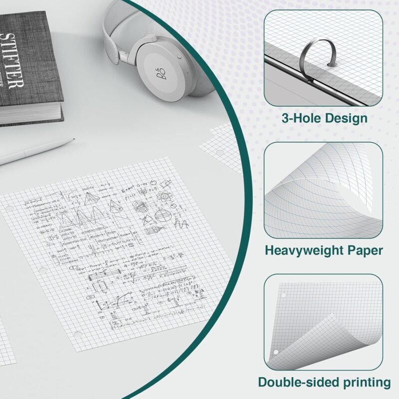 Loose Leaf Graph paper 8 x 10.5, Graph Ruled Paper, 3 Hole Punched Paper, 4 x 4 Quad Ruled Graph Paper, 10-1/2" x 8" Filler Paper Notebook Paper, 120 Sheets Graphing Paper for Business Home School - Image 4