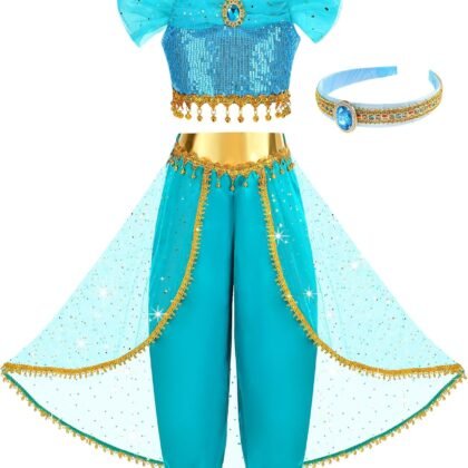 Princess Costume for Girls Kids Arabian Princess Fancy Dress Up for Halloween Birthday Cosplay Party Carnival