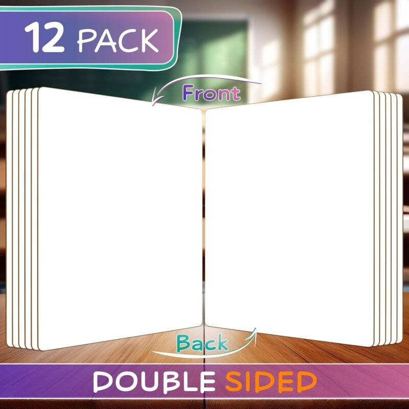 Scribbledo 12 Small White Board Dry Erase Boards Classroom Pack Mini White Boards 9"x12” Double Sided Personal Whiteboards for Students Teachers School Supplies Lapboards Mini Whiteboard Erasers Incl - Image 5