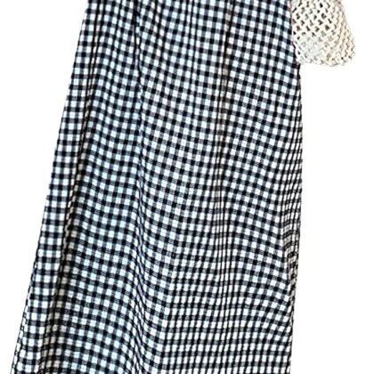 chouyatou Women's Casual Gingham Loose-Fit Swing Dress Cotton Lantern Puff Sleeve Plaid Midi Long Dress