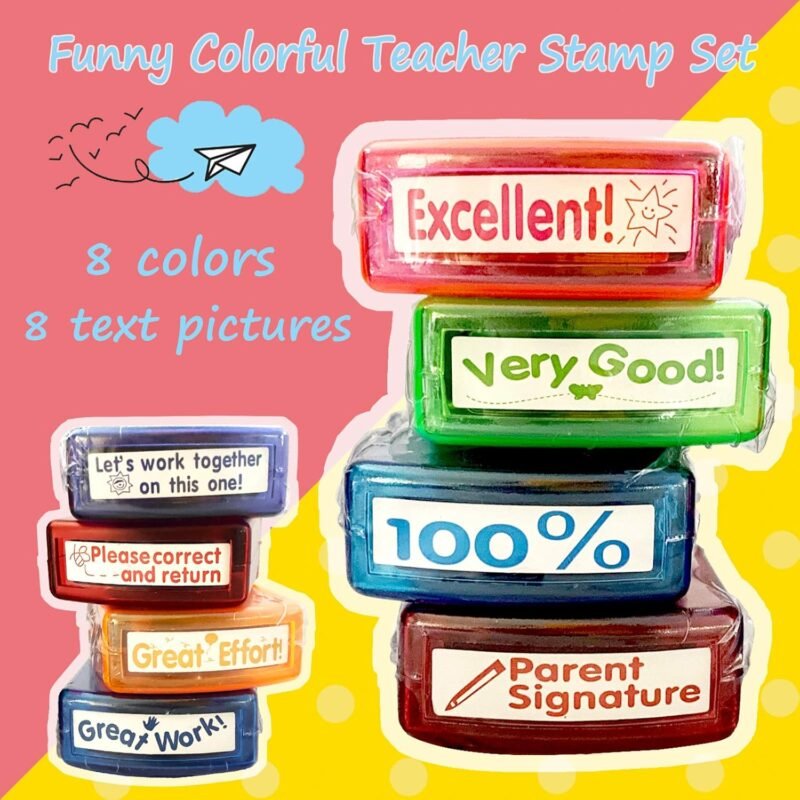 Teacher Stamps for Grading Classroom,Parent Signature Teacher Self-Inking Stamp Set for Homework Teacher Supplies with 8 pcs - Image 2