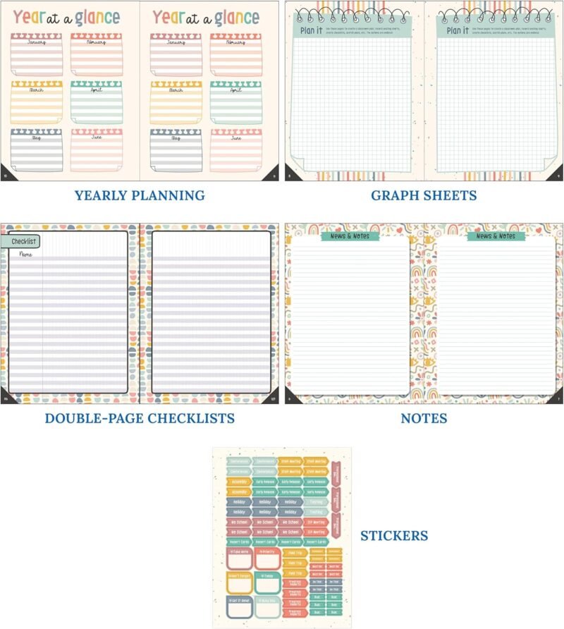 Carson Dellosa We Belong Teacher Planner, 8" x 11" Boho Rainbow Lesson Plan Book With Stickers, Checklist, Notes, School Supplies for Classroom Organization - Image 7