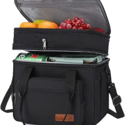Maelstrom Lunch Box, 23L Insulated Lunch Bag, Expandable Double Deck Cooler Bag, Lightweight Leakproof Tote Bag With Side Tissue Pocket, Suit For Men and Women, Black