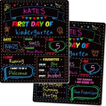First and Last Day of School Board, 10 X 12 in Double Sided First Day of School Board, Paper Back to Class Chalkboard for Kindergarten Pre-School Memories and Milestones