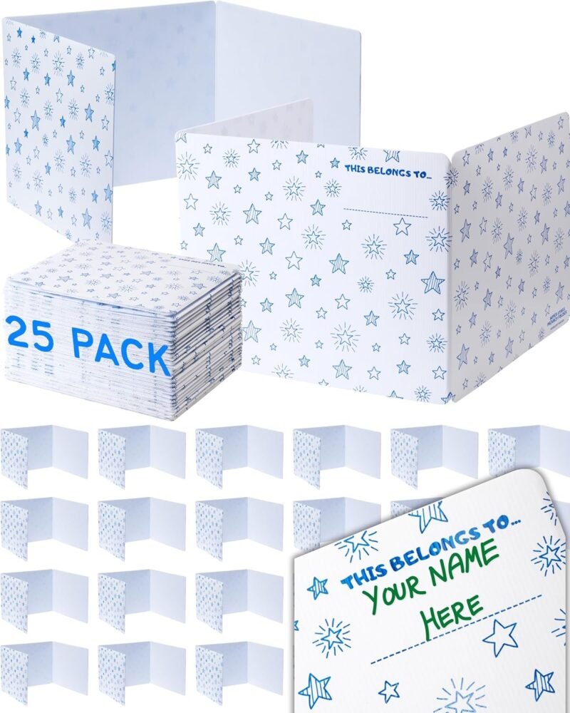 25 Plastic Privacy Folders for Students — Durable + Erasable — Desk Dividers for Students, Privacy Shields for Student Desks, Testing Dividers for Classroom, Test Dividers for Student Desks