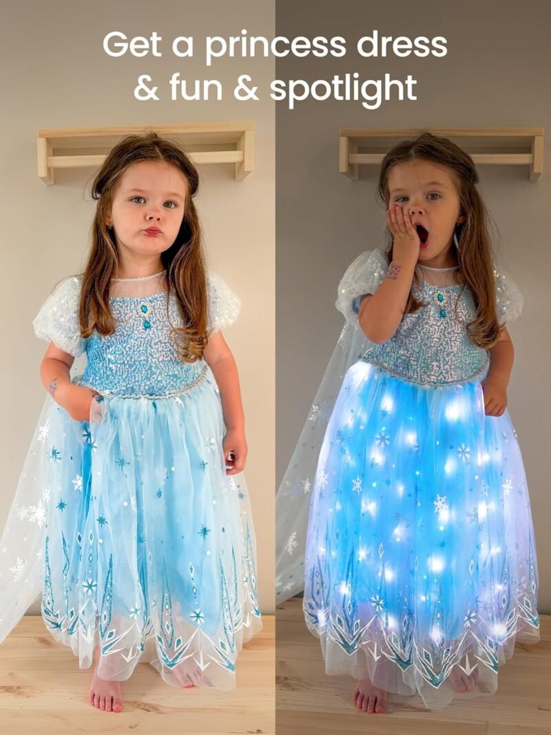 Princess Dresses for Girls Toddler Princess Costume Dress Up Clothes for Girls Halloween Costume with Cape for Christmas, Birthday, Party, LED Light No Assembly Needed, 110 - Image 5