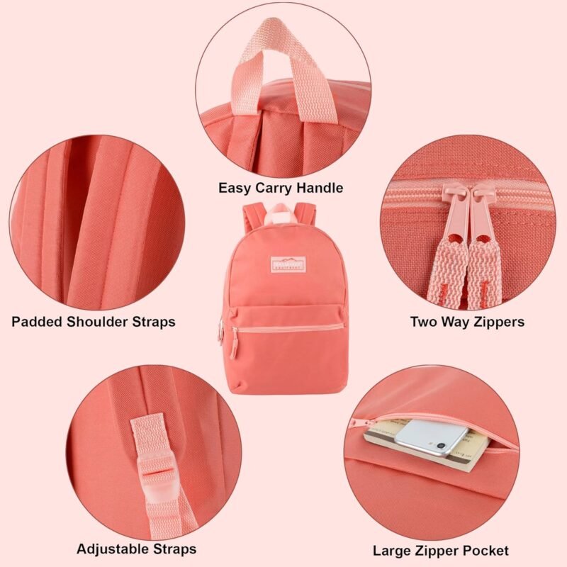 Trail maker Classic 17 inch Backpacks with Adjustable Padded Straps | School Backpacks for Girls, Boys (Coral) - Image 5