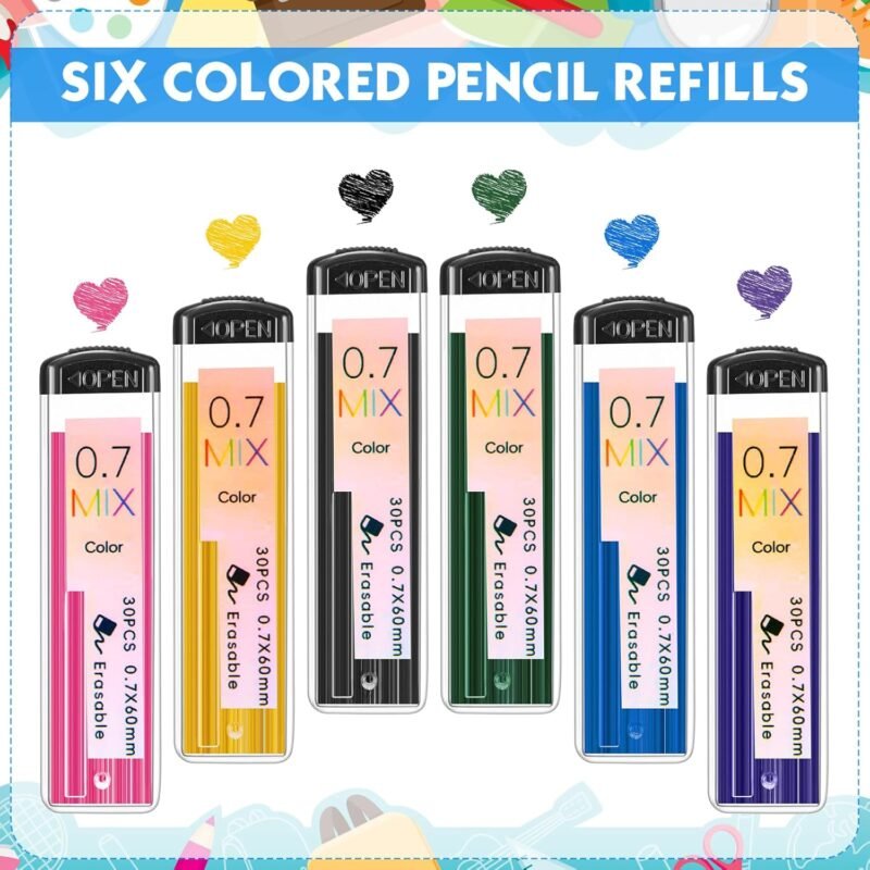 18 Pcs 0.7mm Color Mechanical Pencil Set Include Color Mechanical Pencil Refills Erasers Sticky Notes Stationary Supplies for Writing Drawing Sketching School Office(Light Colors) - Image 5