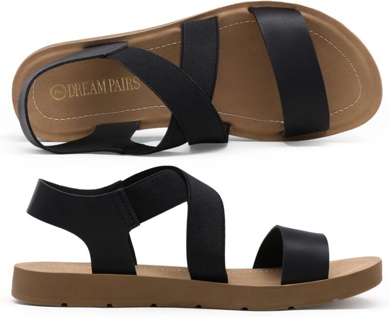 DREAM PAIRS Women's Open Toe Elastic Ankle Strap Flat Summer Sandals - Image 2