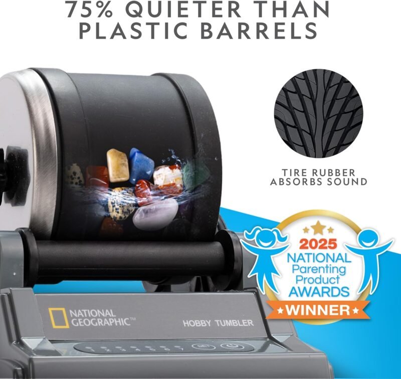 National Geographic Rock Tumbler Kit – Hobby Edition Includes Rough Gemstones, and 4 Polishing Grits, Great STEM Science Kit for Geology Enthusiasts, Rock Polisher for Kids and Adults - Image 3