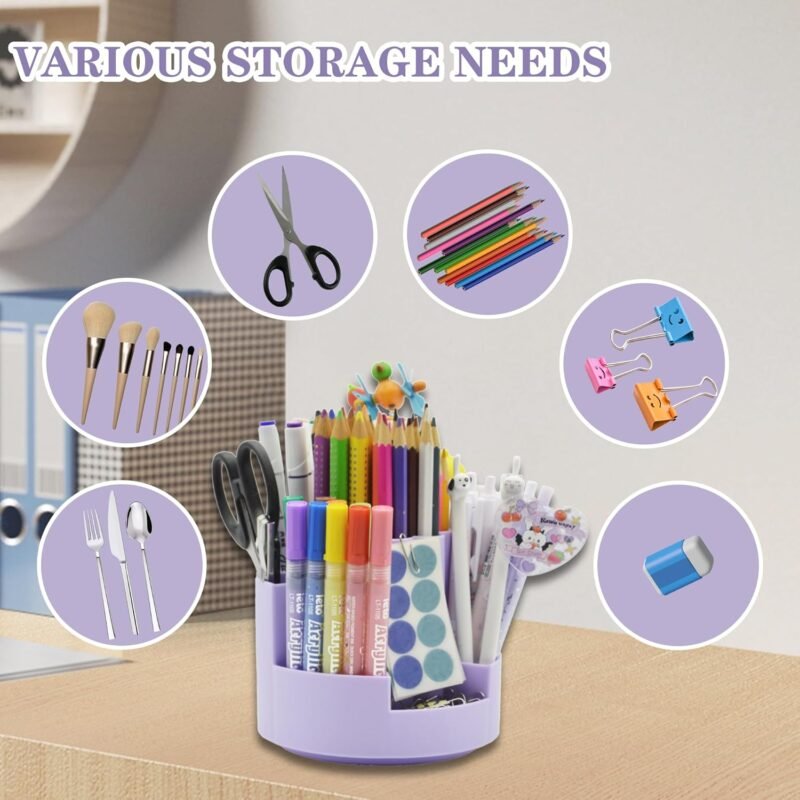 360°Degree Rotating Desk Organizer, 10 Slots Pencil Pen Holder for Desktop, Cute Rotating Desk Pen Organizer Storage Caddy for Office, School, Home, Art Supply, Teacher - Image 4