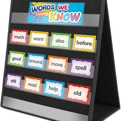 EAMAY Desktop Pocket Chart, Tabletop Teaching Classroom Pocket Charts Double-Side and self-Standing Pocket Chart for Kindergarten, Home Use or Classroom (Black)