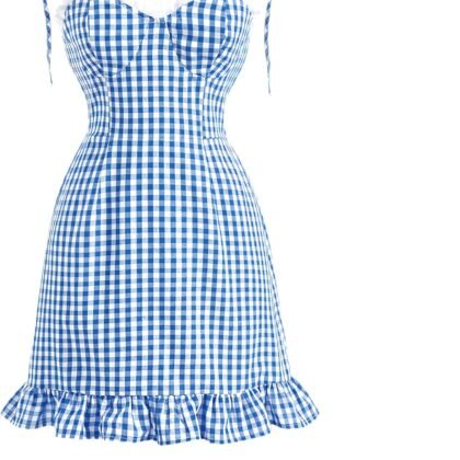 Floerns Women's Gingham Print tie Shoulder Sleeveless Ruffle Hem cami Dress