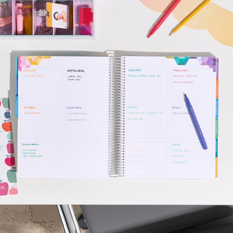 Erin Condren 12-Month Teacher Lesson Planner (Jul 2025 - Jun 2026), 8.5" x 11" Spiral Weekly and Monthly Teacher Planner, Teach Colorful Covers, Hexagon Theme, Horizontal Layout, Platinum Coil - Image 4
