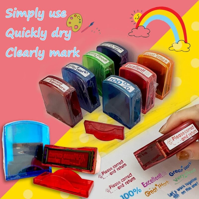 Teacher Stamps for Grading Classroom,Parent Signature Teacher Self-Inking Stamp Set for Homework Teacher Supplies with 8 pcs - Image 3