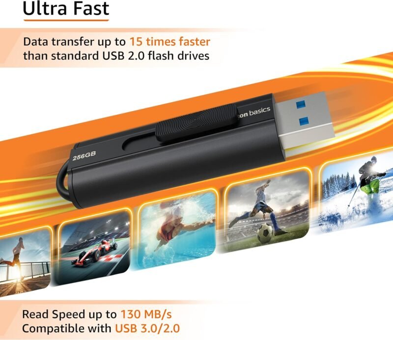 Amazon Basics 256 GB Ultra Fast USB 3.1 High Capacity Flash Drive for Data Transfer and Storage, Black - Image 3