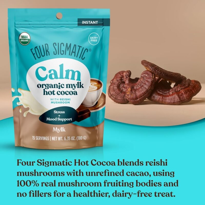 Four Sigmatic Calm Mushroom Cocoa Mix | Organic Mylk Hot Cocoa Mix with Reishi Mushroom | Vegan, Dairy Free | 15 Servings - Image 3
