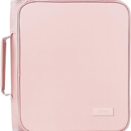 SUNEE Zippered Binder Bag with Handle, 2-Inch 3-Ring O-Ring, 500-Sheet Capacity, Includes Zip Pocket, 5-Tab Expanding File Folder, Multi-Pocket Organizer Binder for Middle School, Pink Lotus
