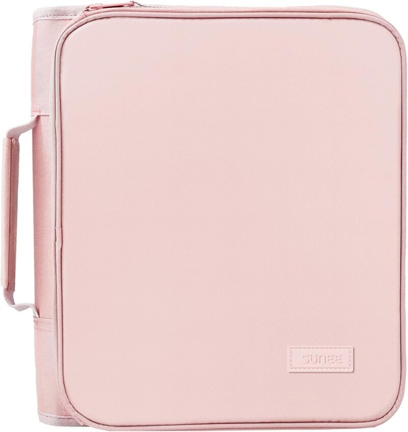 SUNEE Zippered Binder Bag with Handle, 2-Inch 3-Ring O-Ring, 500-Sheet Capacity, Includes Zip Pocket, 5-Tab Expanding File Folder, Multi-Pocket Organizer Binder for Middle School, Pink Lotus