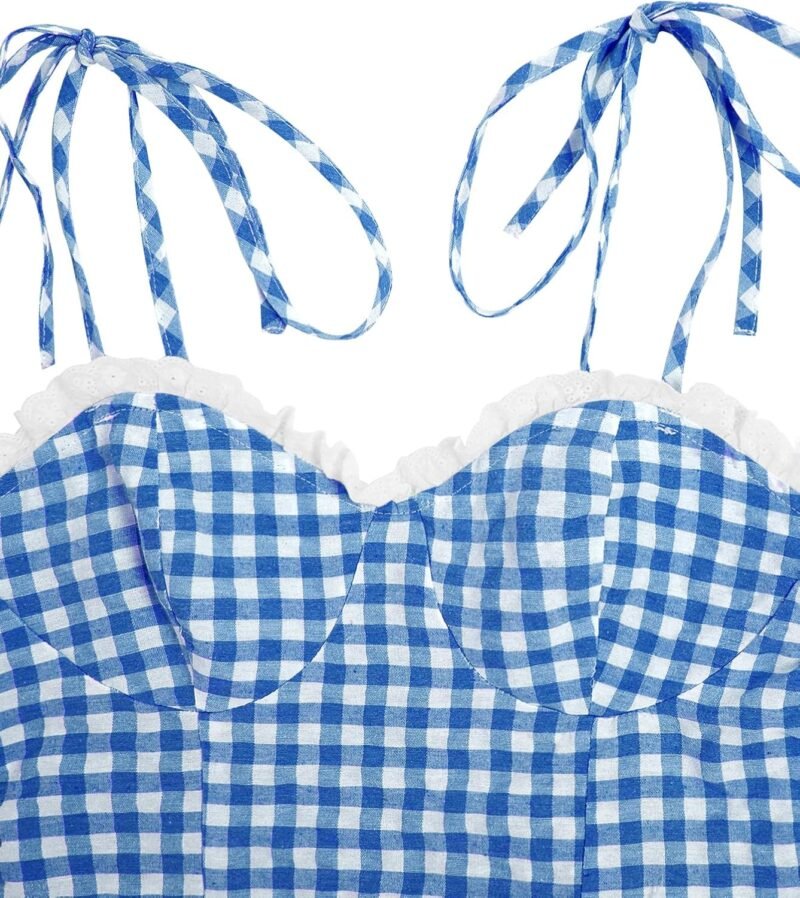 Floerns Women's Gingham Print tie Shoulder Sleeveless Ruffle Hem cami Dress - Image 3