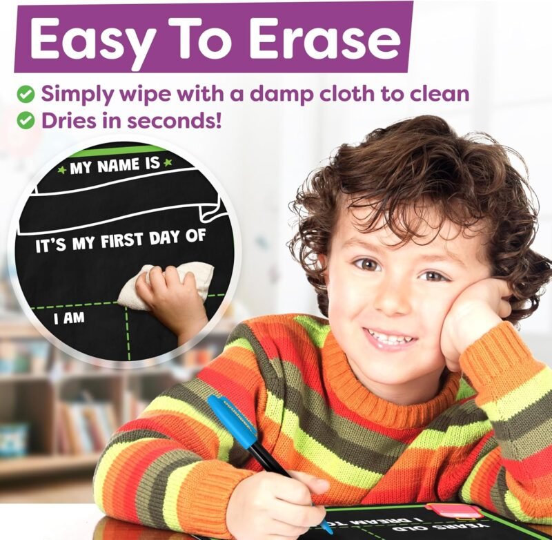 My First Day of School Sign Board with Liquid Chalk Markers - 14”x11” Double-Sided & Reusable - First and Last Day - Back to School Board for Kindergarten, Preschool - Image 6