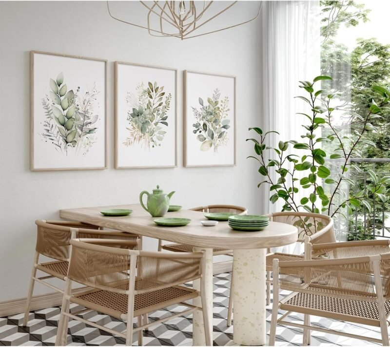 Watercolor Botanical Wall Art Set of 3 Boho Floral Canvas Wall Decor Prints Sage Green Wildflower Wall Art Modern Flower Pictures Botanical Painting for Bedroom Bathroom 16x24 Inch Unframed - Image 4