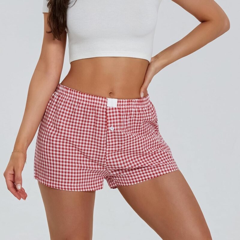 NUFIWI Women Y2k Pajamas Shorts Gingham Cute Pj Short Pants Plaid Lounge Shorts Sleep Bottoms Elastic Boxers Streetwear - Image 3