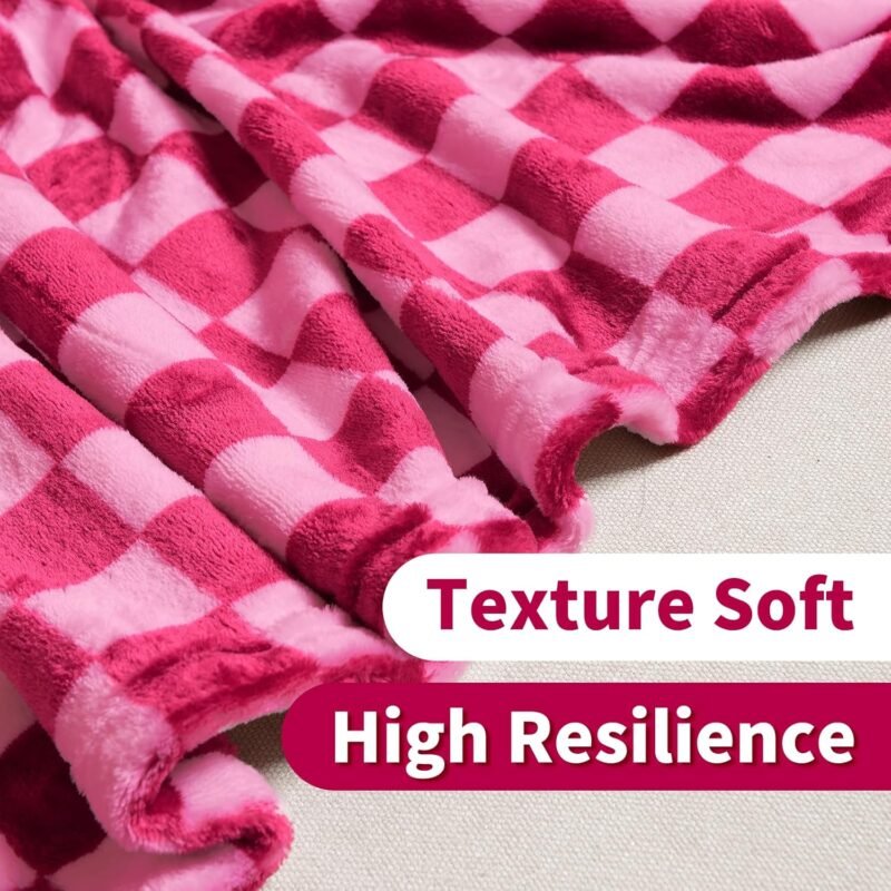 FY FIBER HOUSE Checkered Flannel Fleece Throw Blanket Soft Cozy Checkerboard Grid Print Chessboard Gingham Pattern Blankets for Bed Couch Sofa, 40"x50", Hot Pink - Image 5